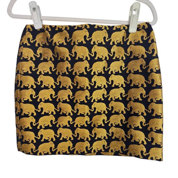 J Crew Skirt Jacquard Skirt Mini Skirt Women 0 Black Gold Elephant Pencil Skirt - Picture 1 of 7